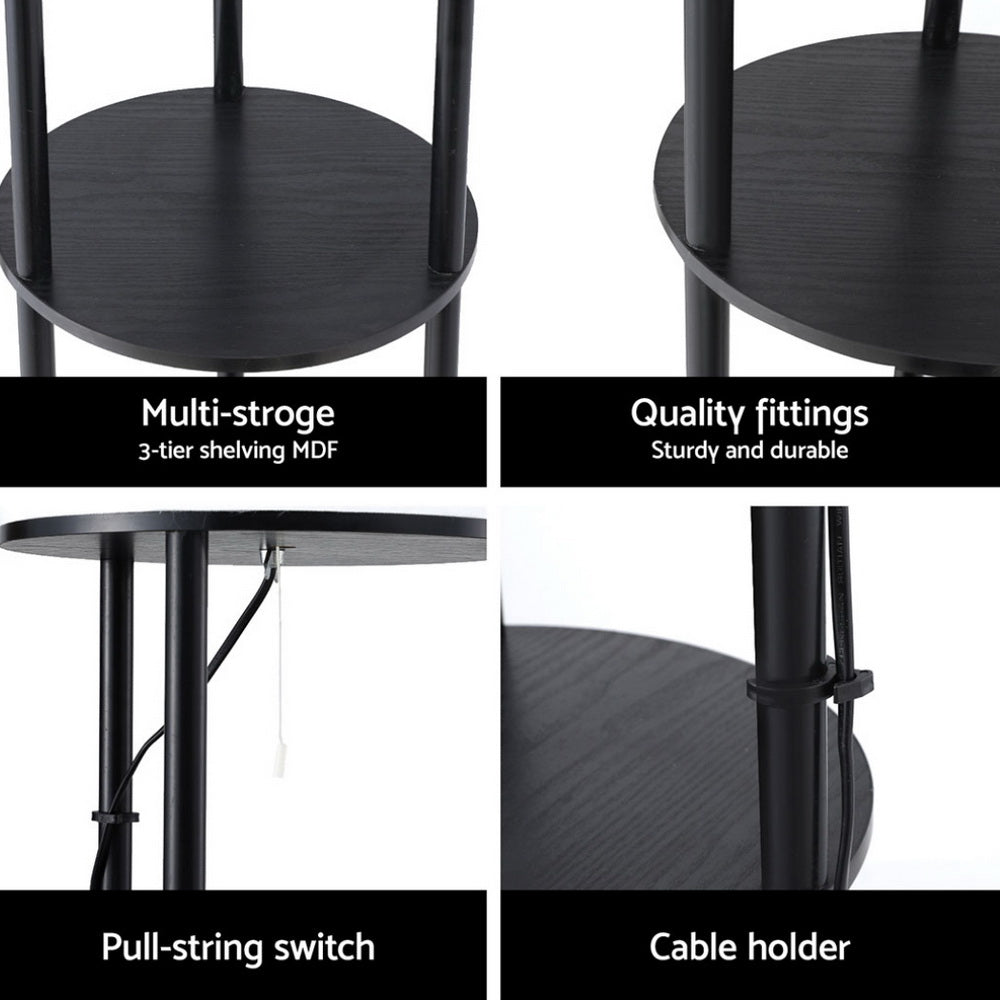 Floor Lamp 3 Tier Shelf Storage LED Light Stand Home Room Vintage - Round