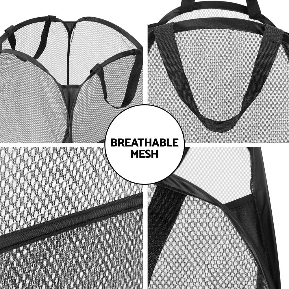 Set of 2 Laundry Basket Hamper Foldable Black