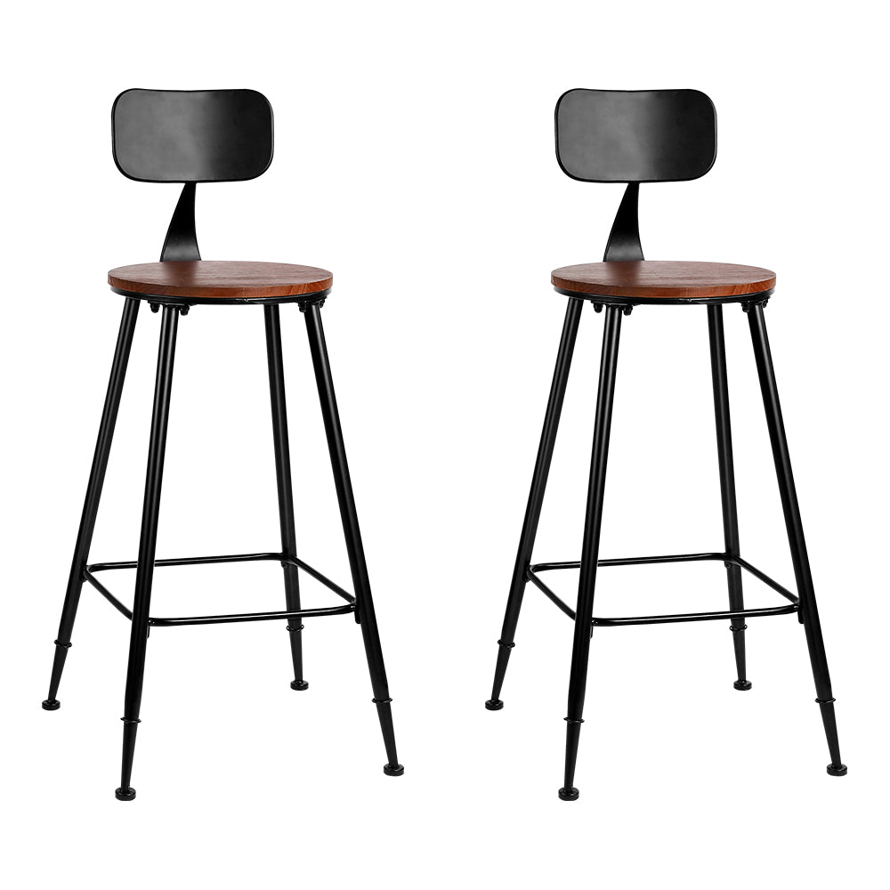 Set of 2 Assen Bar Stools Pinewood Metal - Black & Wood