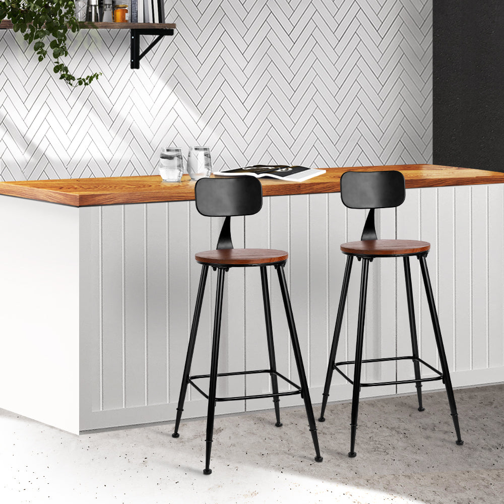 Set of 2 Assen Bar Stools Pinewood Metal - Black & Wood