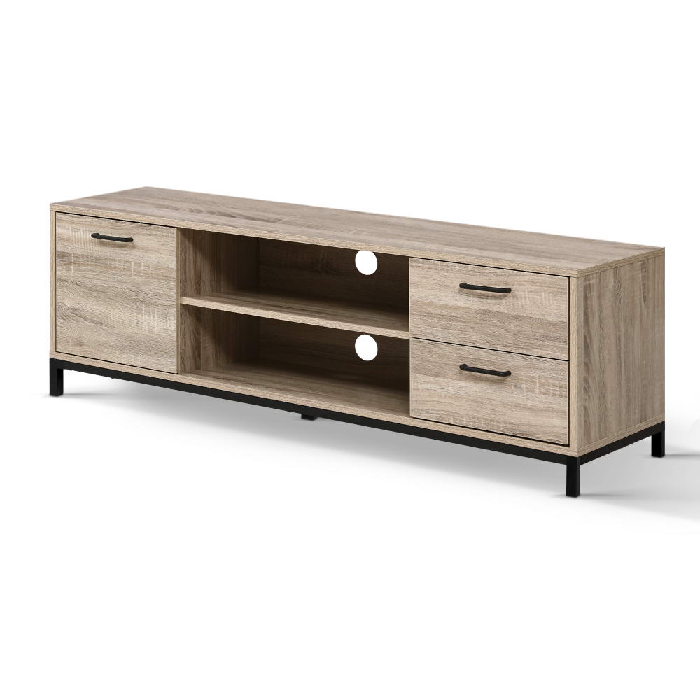 Maja 132cm TV Cabinet Entertainment Unit Stand Industrial Wooden Metal Frame - Oak