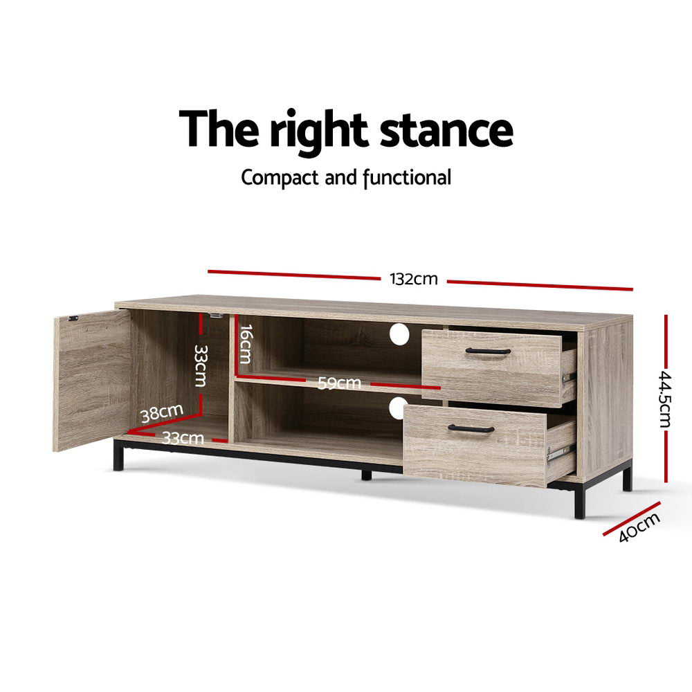 Maja 132cm TV Cabinet Entertainment Unit Stand Industrial Wooden Metal Frame - Oak