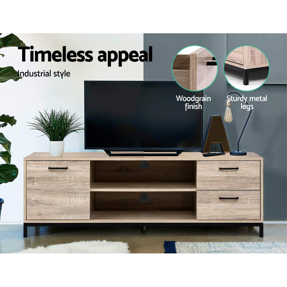 Maja 132cm TV Cabinet Entertainment Unit Stand Industrial Wooden Metal Frame - Oak