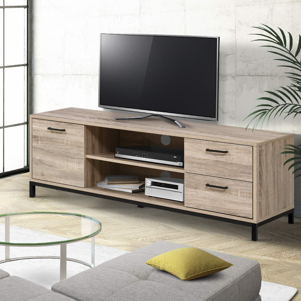 Maja 132cm TV Cabinet Entertainment Unit Stand Industrial Wooden Metal Frame - Oak