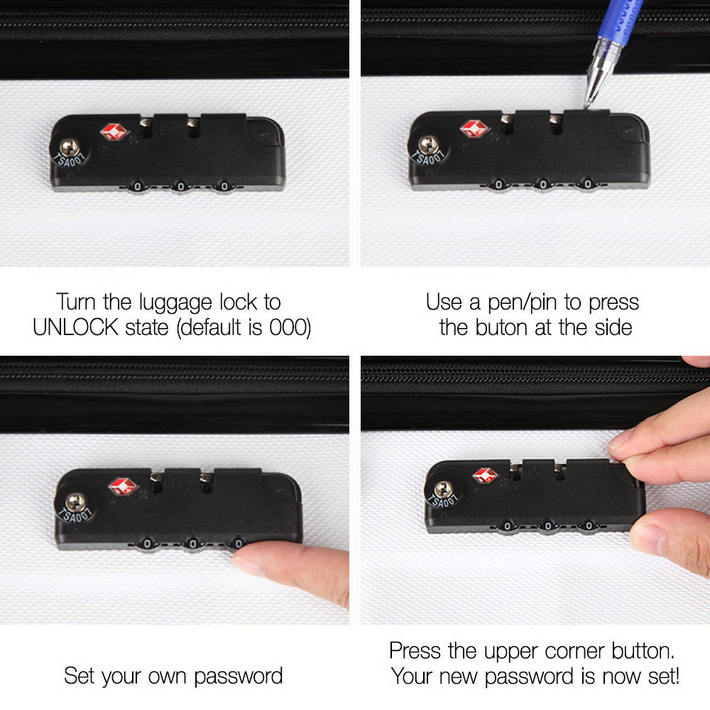 Set of 2 20-28" Luggage with TSA Lock Spinner Travel Suitcase Carry On Hard Shell Luggage Case - White