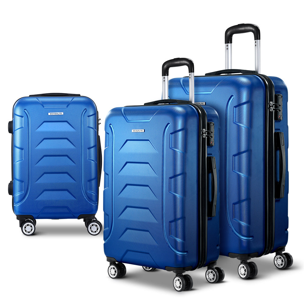 Set of 3 20-24-28" Luggage with TSA Lock Spinner Carry On Hard Shell Travel Suitcase Luggage Case - Blue