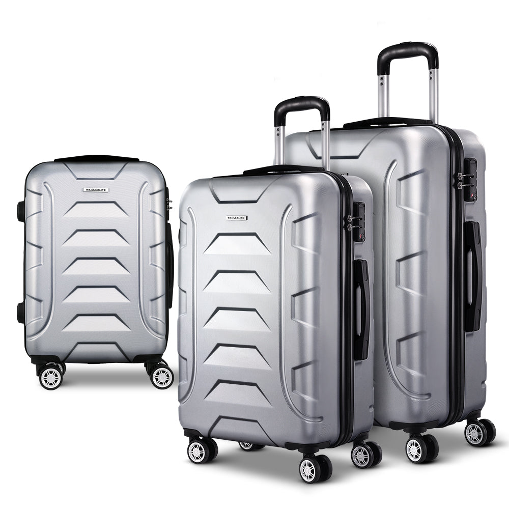 Set of 3 20-24-28" Luggage with TSA Lock Spinner Carry On Hard Shell Travel Suitcase Luggage Case - Silver