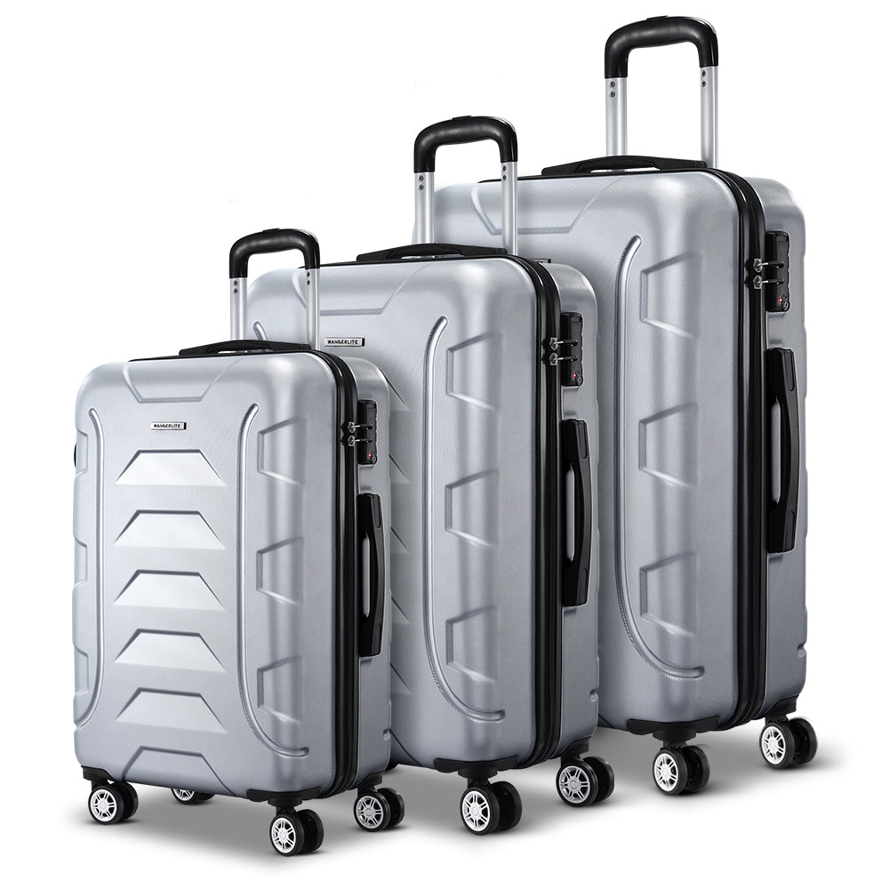 Set of 3 20-24-28" Luggage with TSA Lock Spinner Carry On Hard Shell Travel Suitcase Luggage Case - Silver