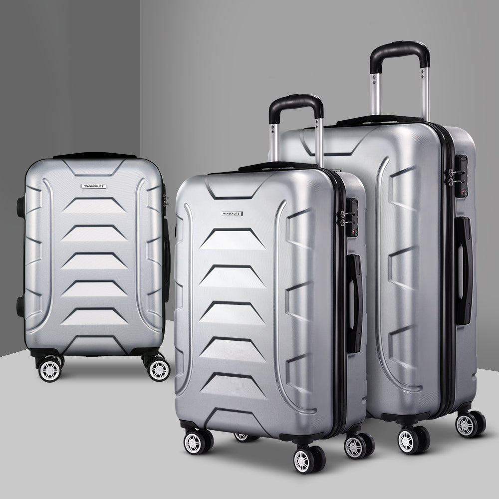 Set of 3 20-24-28" Luggage with TSA Lock Spinner Carry On Hard Shell Travel Suitcase Luggage Case - Silver