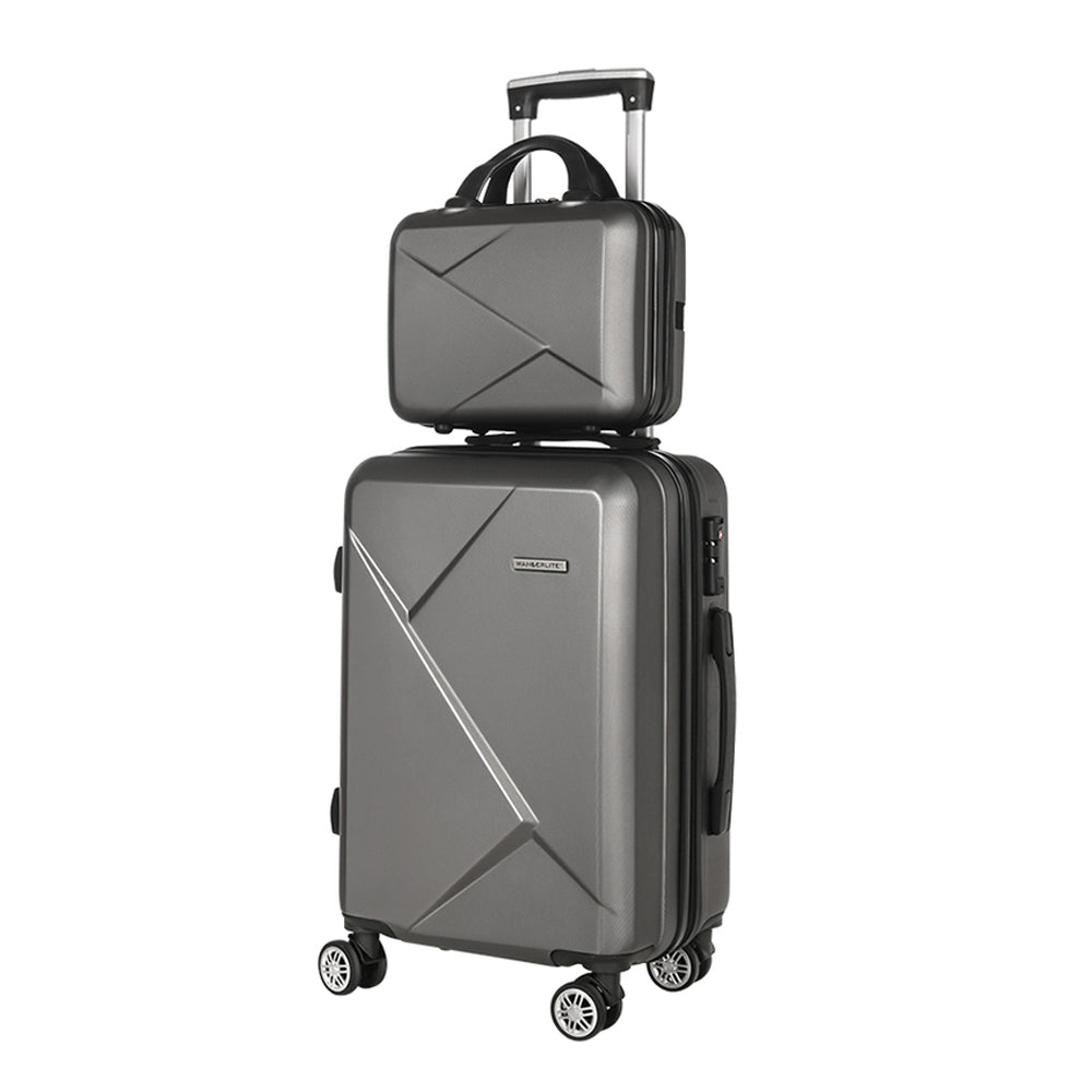Set of 2 20" Luggage Case with 12" Handheld Luggage Box Hard Shell Travel Suitcase TSA Lock - Dark Grey