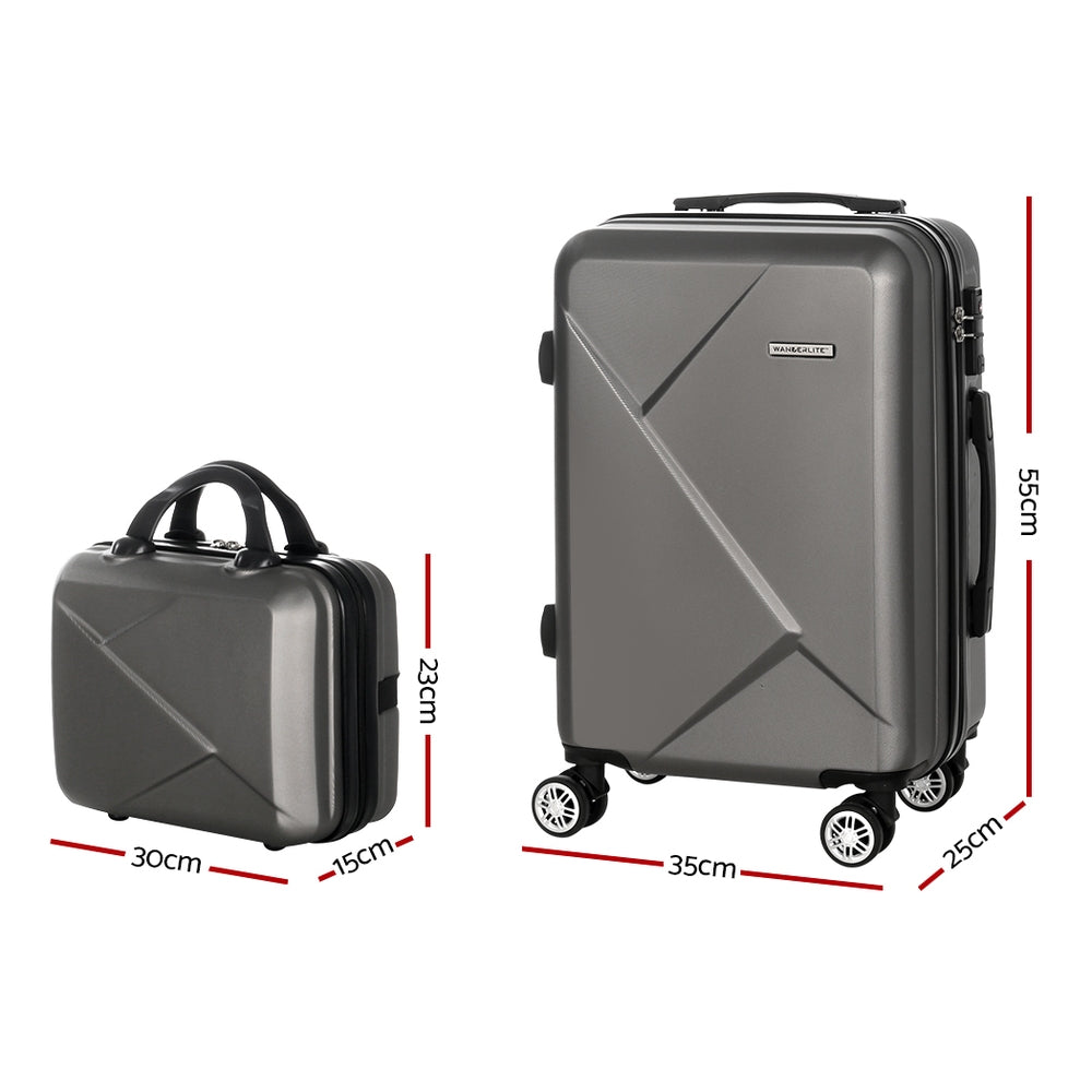 Set of 2 20" Luggage Case with 12" Handheld Luggage Box Hard Shell Travel Suitcase TSA Lock - Dark Grey