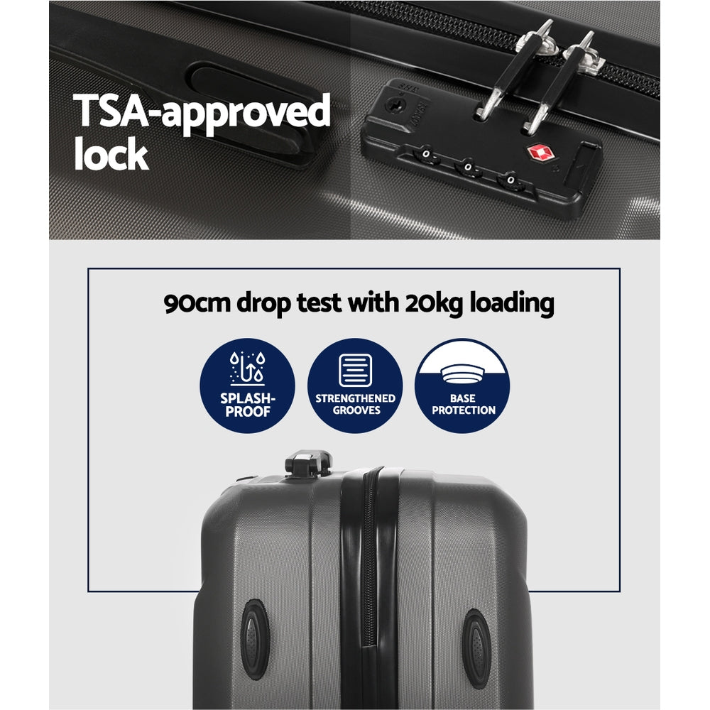 Set of 2 20" Luggage Case with 12" Handheld Luggage Box Hard Shell Travel Suitcase TSA Lock - Dark Grey