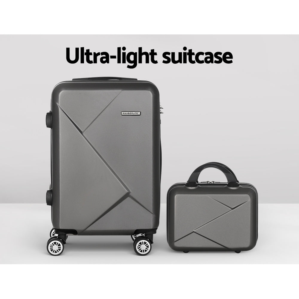 Set of 2 20" Luggage Case with 12" Handheld Luggage Box Hard Shell Travel Suitcase TSA Lock - Dark Grey