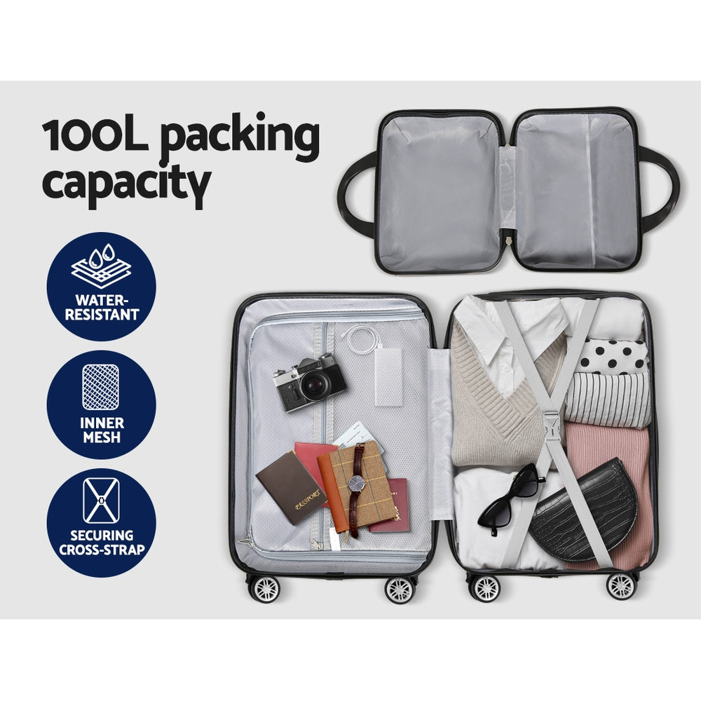 Set of 2 20" Luggage Case with 12" Handheld Luggage Box Hard Shell Travel Suitcase TSA Lock - Dark Grey