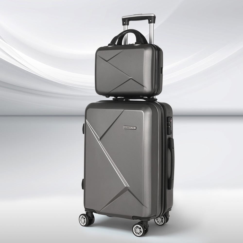 Set of 2 20" Luggage Case with 12" Handheld Luggage Box Hard Shell Travel Suitcase TSA Lock - Dark Grey