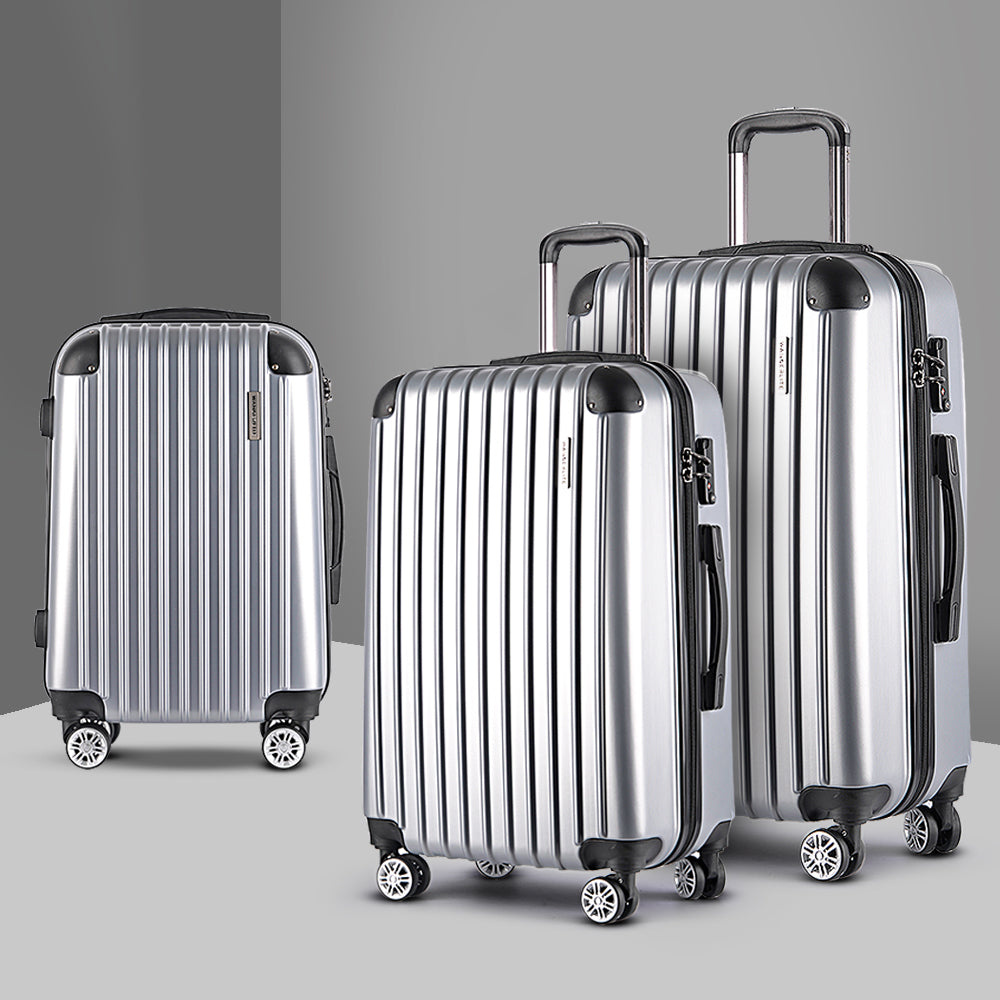 20-24-28" Luggage Set of 3 with TSA Lock Spinner Carry On Hard Shell Travel Suitcase Luggage Case - Silver