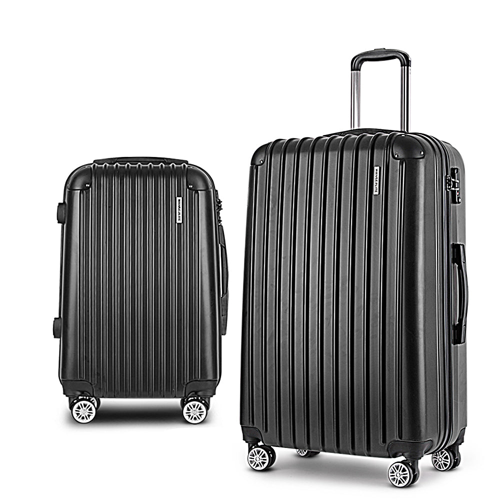 20in 28in Luggage Set of 2 with Zipper Lock Carry On Hard Shell Travel Suitcase Luggage Case - Black