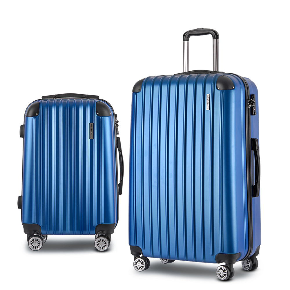 Set of 2 Luggage 20-28" with Zipper Lock Carry On Hard Shell Travel Suitcase Luggage Case - Blue