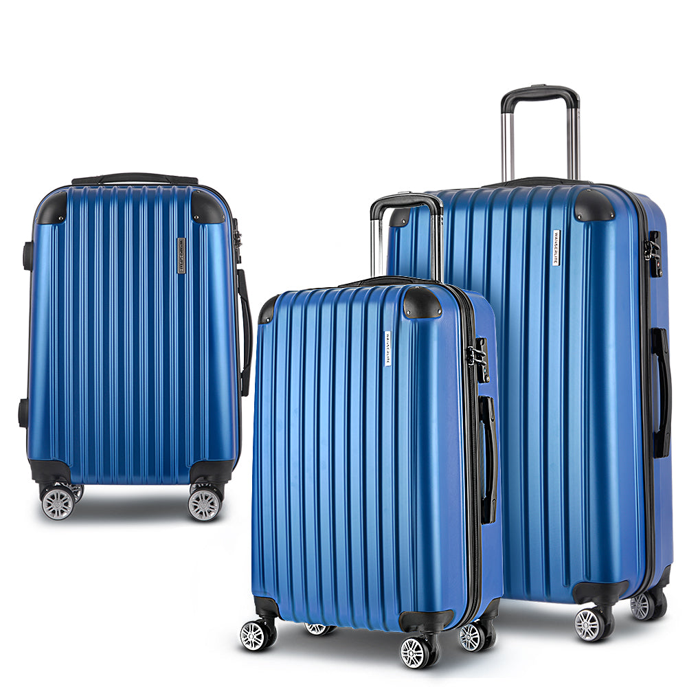 Set of 3 Luggage 20-24-28" with Zipper Lock Carry On Hard Shell Travel Suitcase Luggage Case - Blue