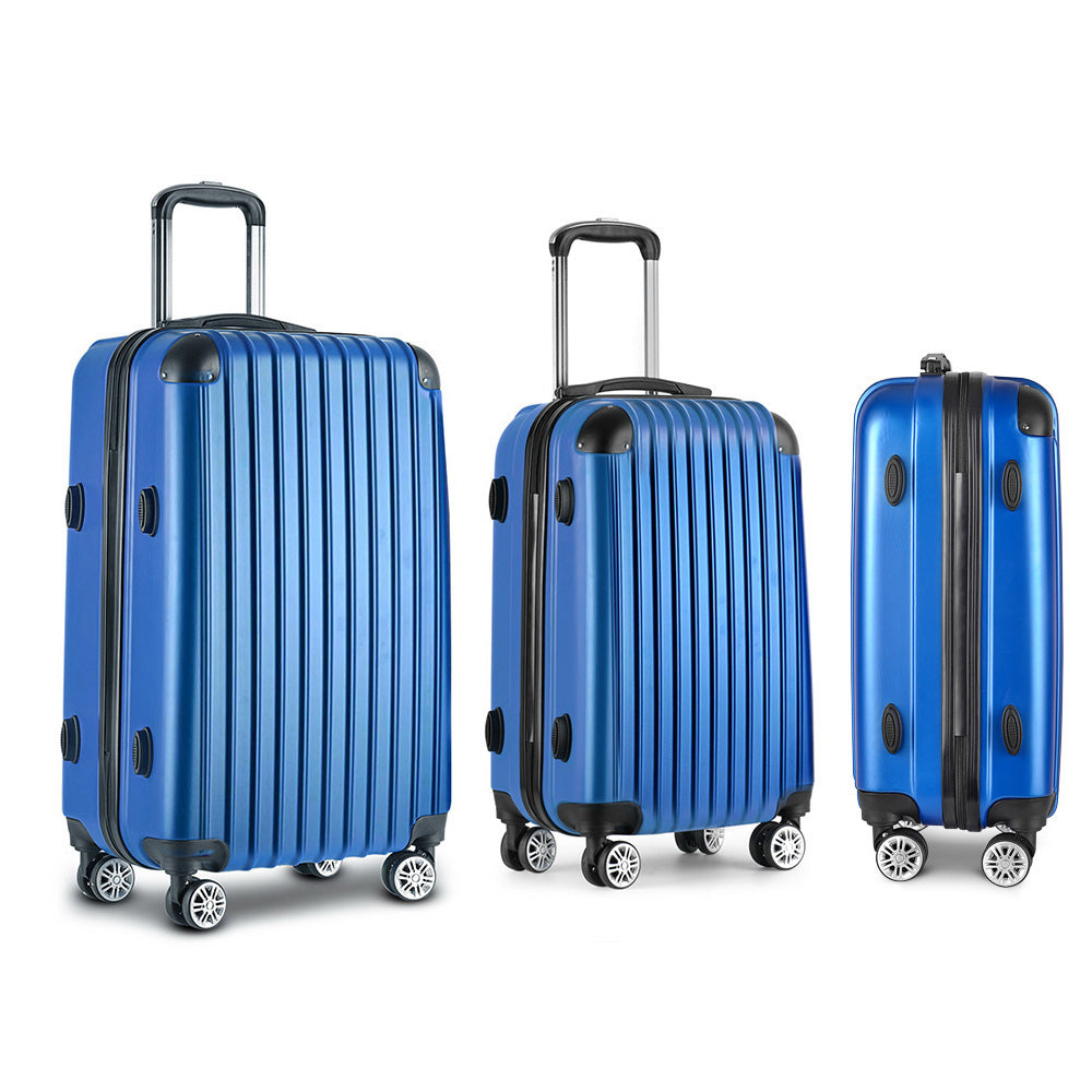 Set of 3 Luggage 20-24-28" with Zipper Lock Carry On Hard Shell Travel Suitcase Luggage Case - Blue