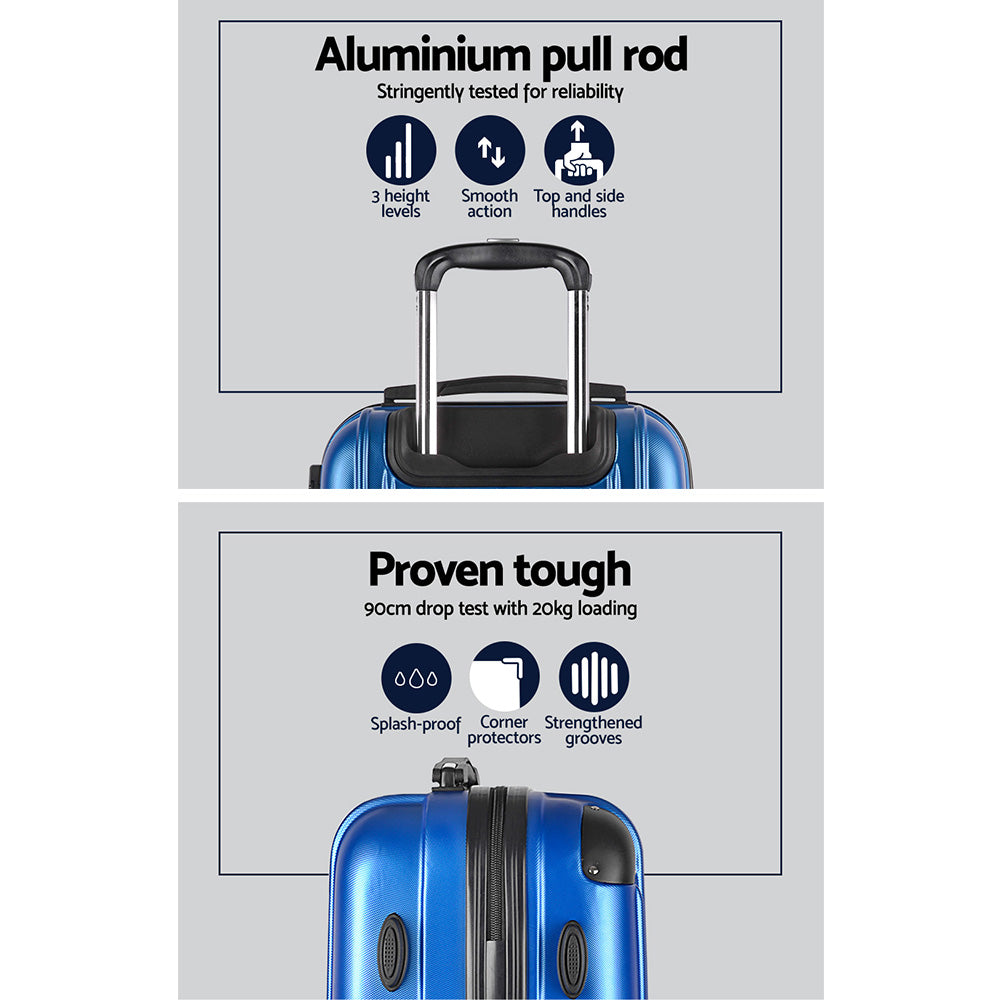 Set of 3 Luggage 20-24-28" with Zipper Lock Carry On Hard Shell Travel Suitcase Luggage Case - Blue