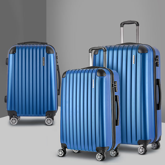 Set of 3 Luggage 20-24-28" with Zipper Lock Carry On Hard Shell Travel Suitcase Luggage Case - Blue