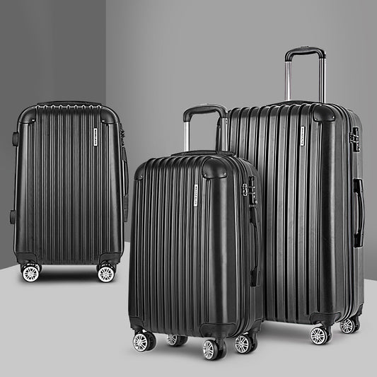 Set of 3 Luggage 20-24-28" with TSA Lock Spinner Hard Shell Travel Suitcase Luggage Organiser Case - Black