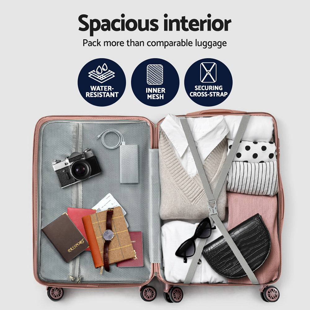 Set of 3 Luggage 20-24-28" Suitcase with TSA Lock Carry On Hard Shell Travel Luggage Organiser Case - Pink