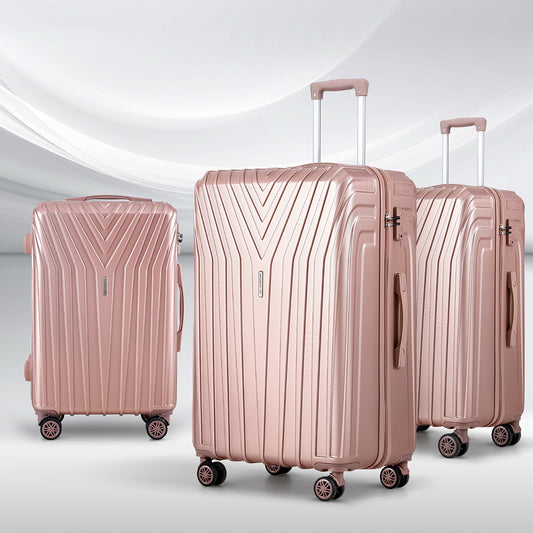 Set of 3 Luggage 20-24-28" Suitcase with TSA Lock Carry On Hard Shell Travel Luggage Organiser Case - Pink