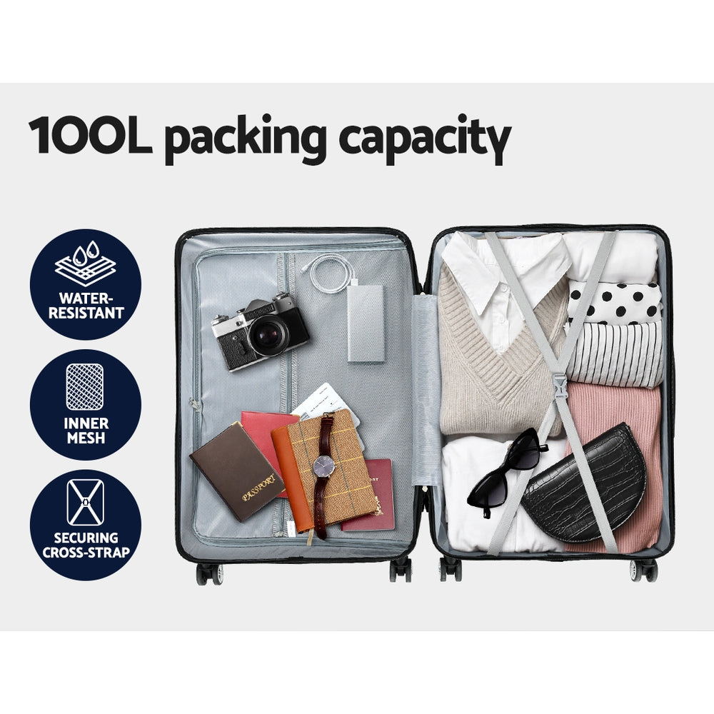 28" Luggage Set with TSA Lock ABS Hard Shell Travel Suitcase Organiser Luggage Case - Light Grey