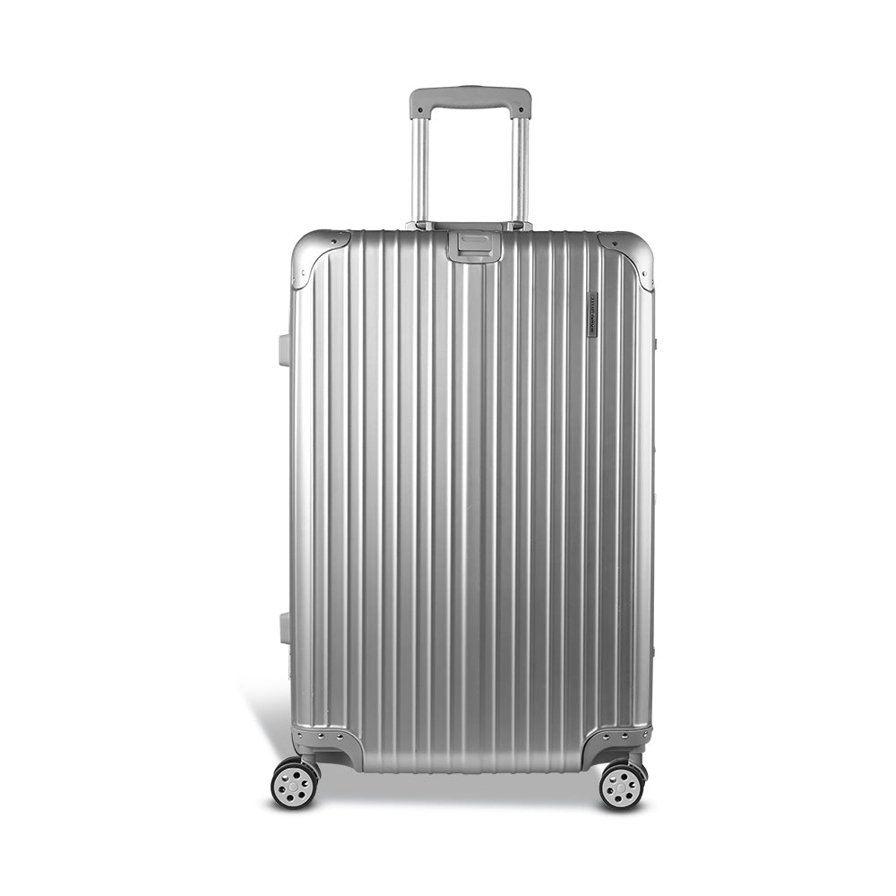 28" Luggage with TSA Lock Stainless Steel Wrapped Corners Hard Shell Travel Suitcase Luggage Case - Silver