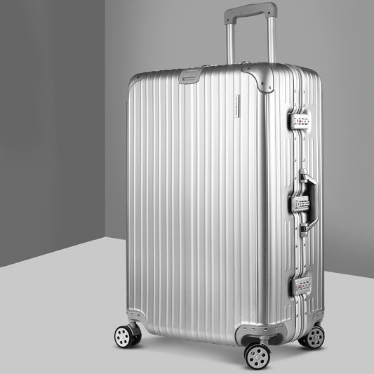 28" Luggage with TSA Lock Stainless Steel Wrapped Corners Hard Shell Travel Suitcase Luggage Case - Silver