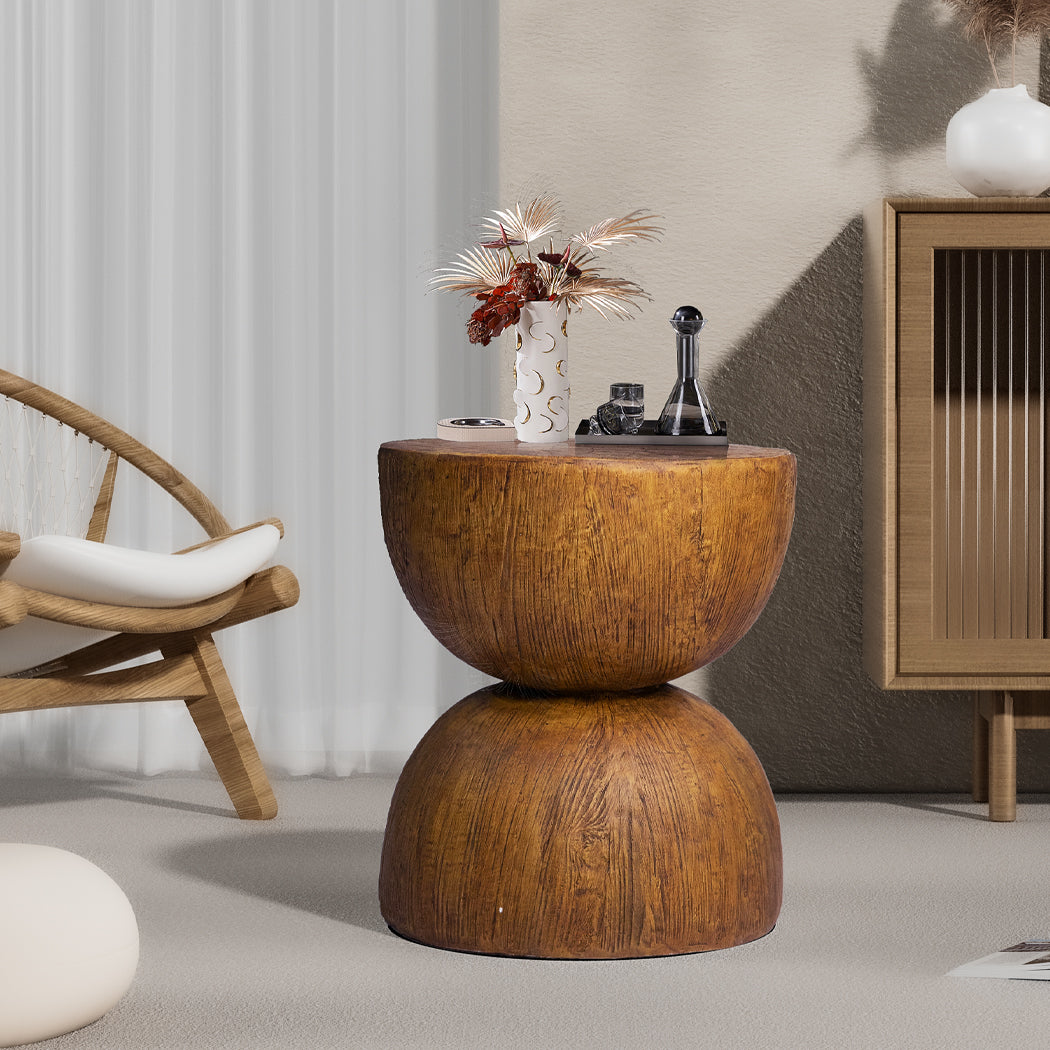 Iskander 40cm Side End Table Terrazzo Hourglass Magnesia Stool Stand Top - Oak