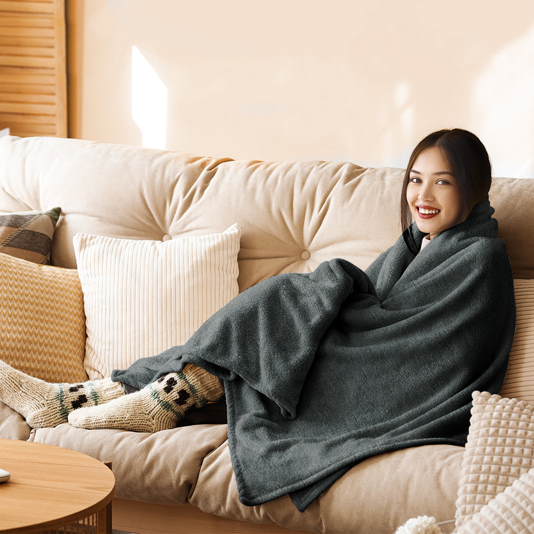 Whitley Electric Soft Blanket Heated Timer Bedding Washable Warm Winter Snuggle - Dark Grey