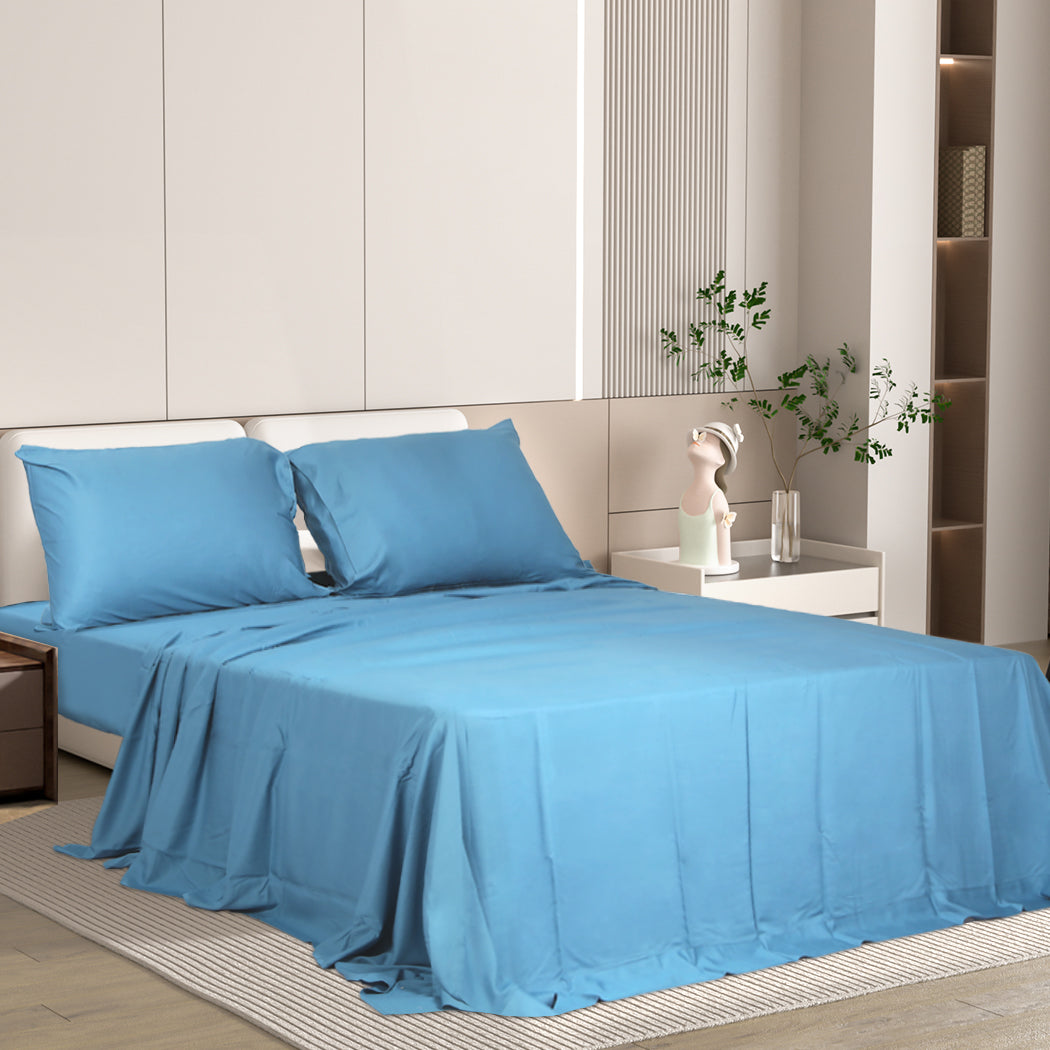 Double Dreamz 4pcs Size 100% Bamboo Bed Sheet Set Blue