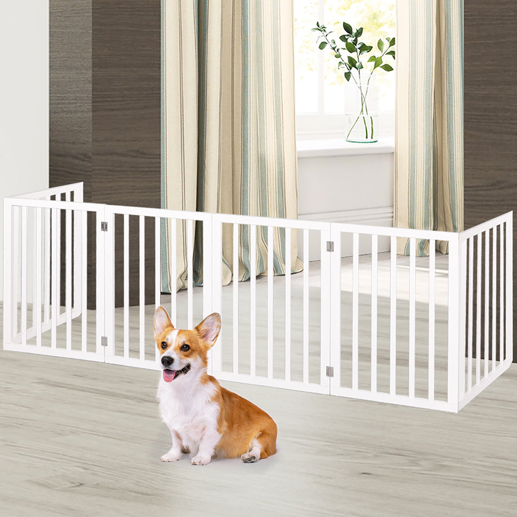 Wooden Pet Gate Dog Fence Safety Stair Barrier Security Door 6 Panels White