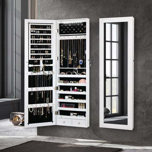 Mirror Jewellery Cabinet Makeup LED Light Storage Cosmetic Organiser Box