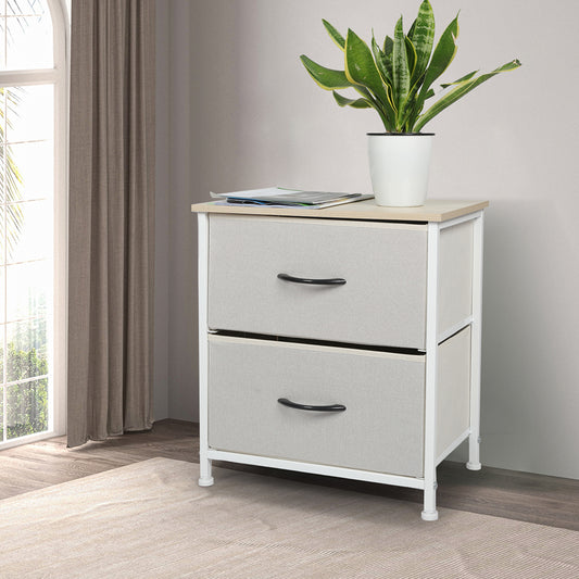 Waterloo Fabric Bedside Tables with 2 Drawers - Beige