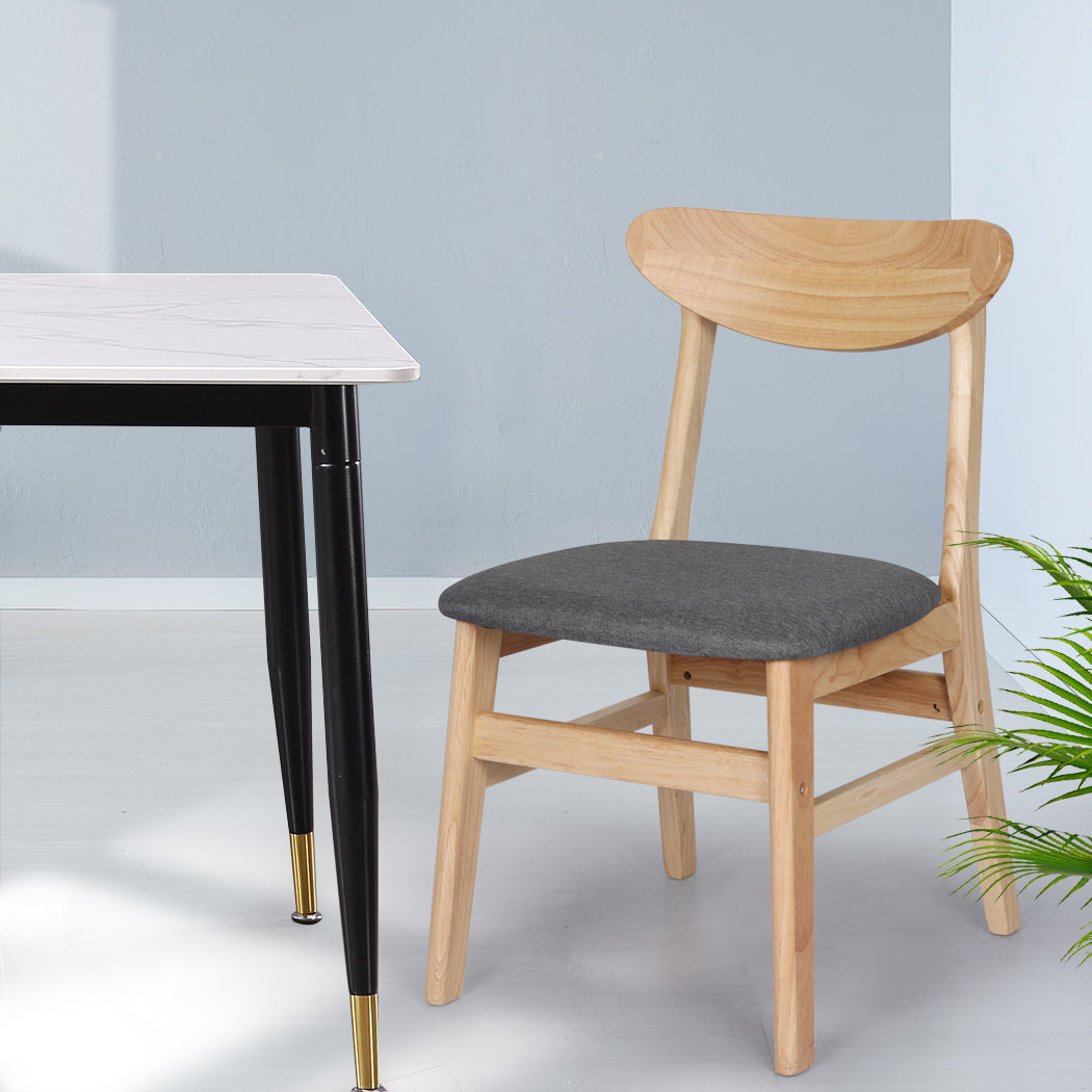 Tate Set of 4 Dining Chairs Kitchen Table Natural Wood Linen Fabric Cafe Lounge - Natural