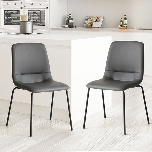 Elspeth Set of 4 Dining Chairs Kitchen Table Chair Lounge Room Padded Seat PU Leather - Dark Grey