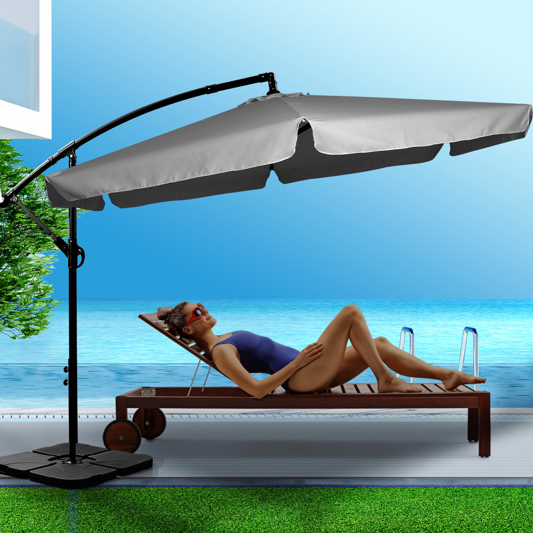 Mountview 3M Cantilever Umbrella Outdoor Grey With Base