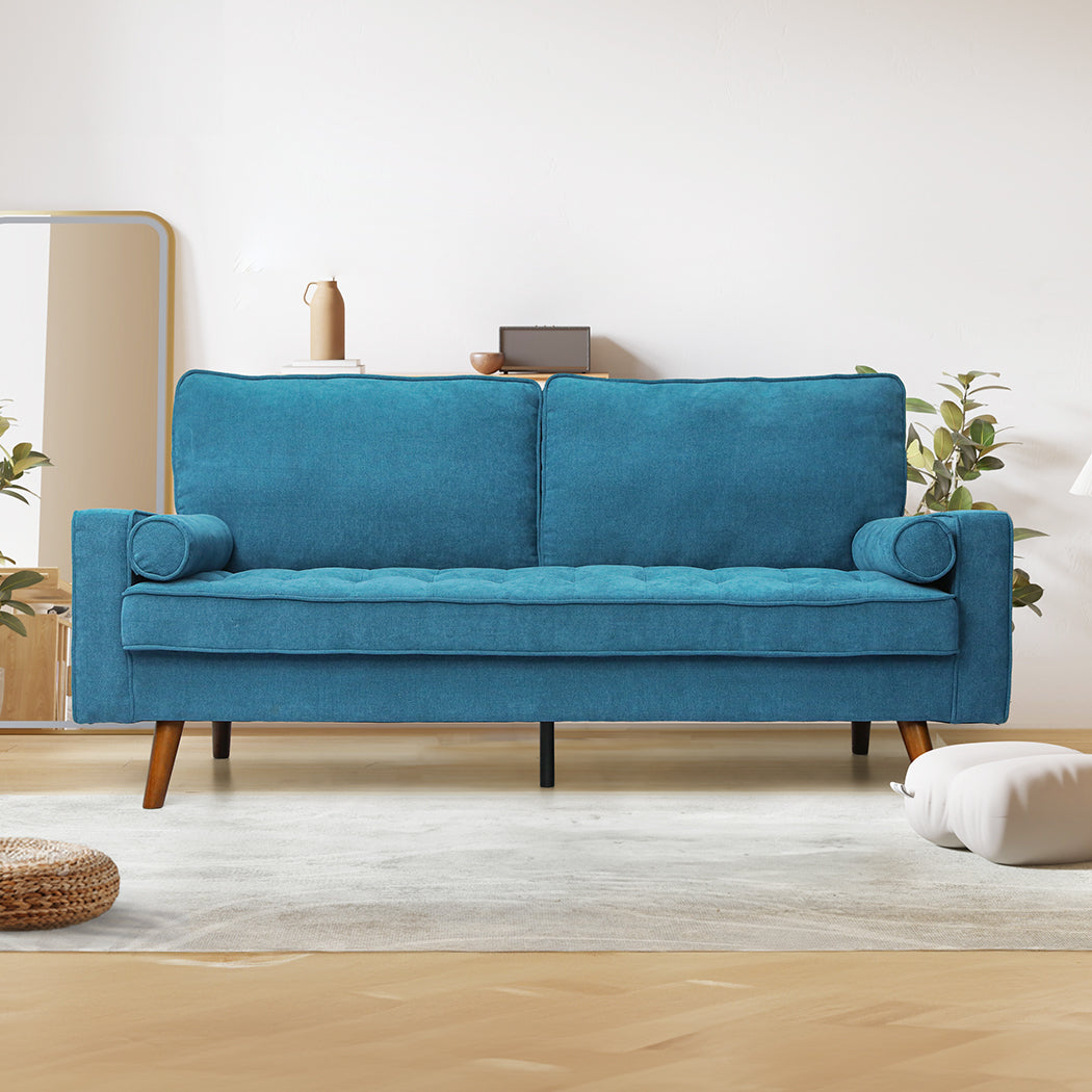 Maylee 3-Seater Fabric Sofa Armchair Couch 191cm Wide - Blue