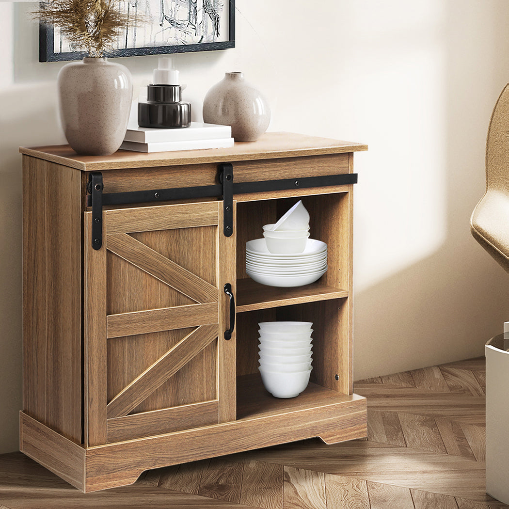 Finch Wooden Buffet Sideboard Cabinet Single Sliding Doors Kitchen Storage Cupboard - Oak