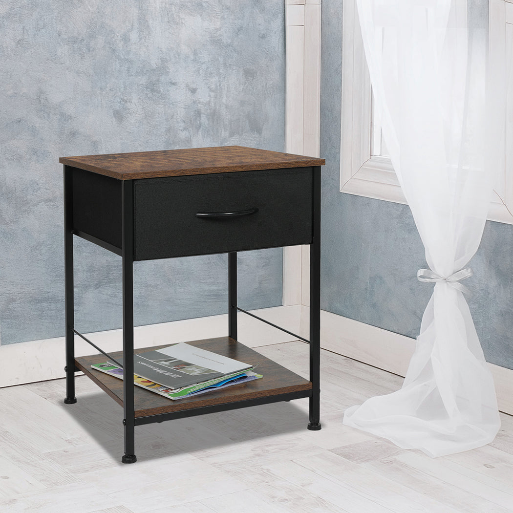 Burlington Wooden Bedside End Table Storage - Brown & Black