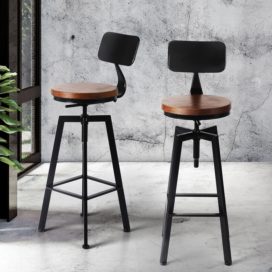 Set of Industrial Bar Stools Chairs Kitchen Stool Wooden