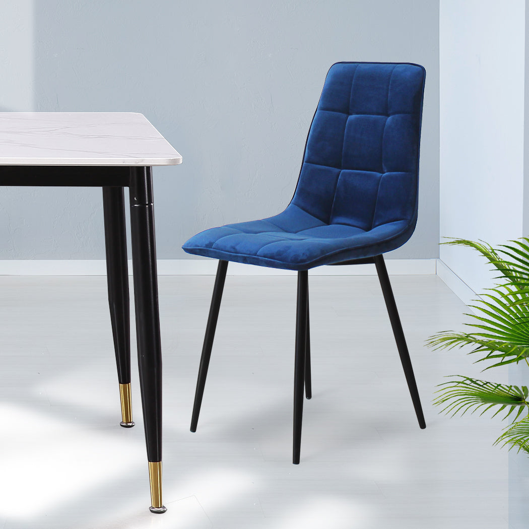 Spencer Set of 4 Dining Chairs Kitchen Table Lounge Room Retro Padded Seat Velvet - Blue