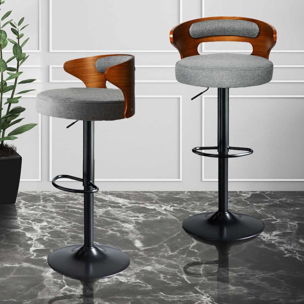 85cm Leipzig Bar Stools Kitchen Gas Lift Wooden Beech Stool Chair Swivel Barstools - Grey