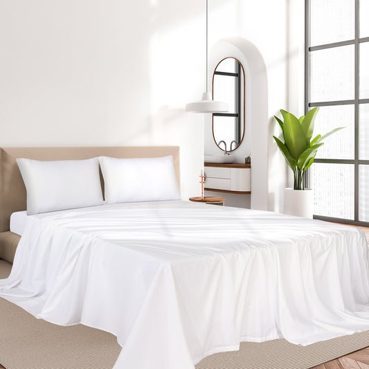 QUEEN 4-Piece 100% Bamboo Bed Sheet Set - White