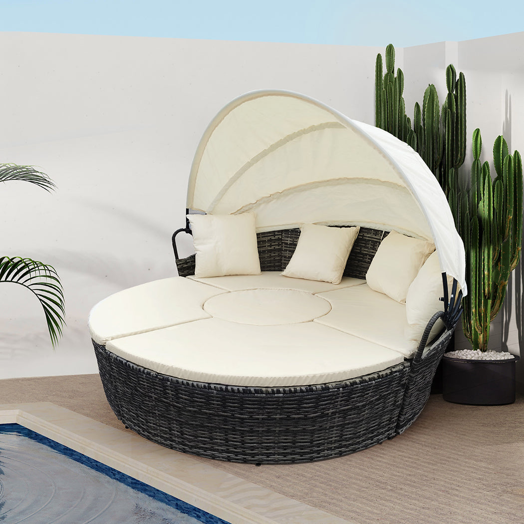 Amelie Day Bed Sofa Daybed Outdoor Garden Sun Lounge Furniture Wicker Round - Beige