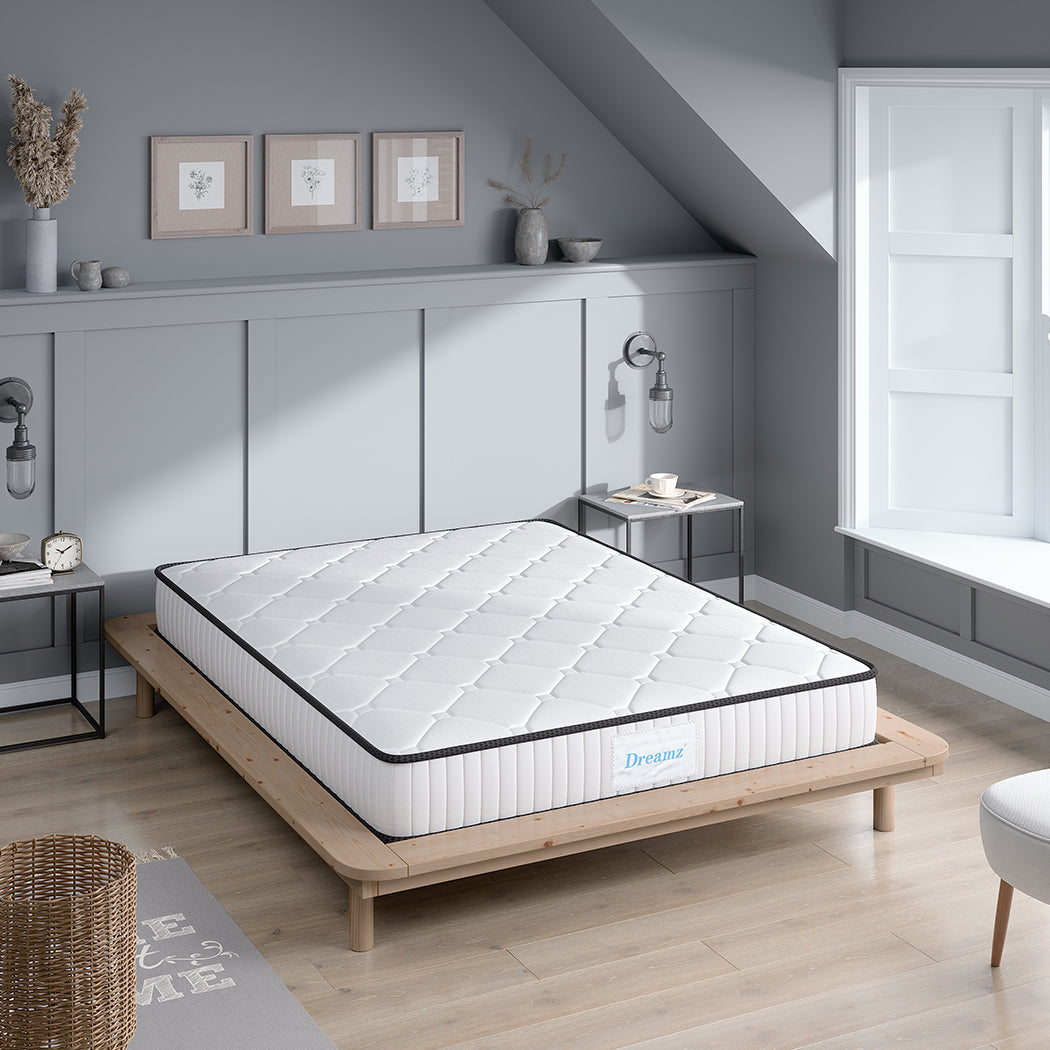 Placid Bed & Mattress Package with 20cm Mattress - Black & Wood Queen